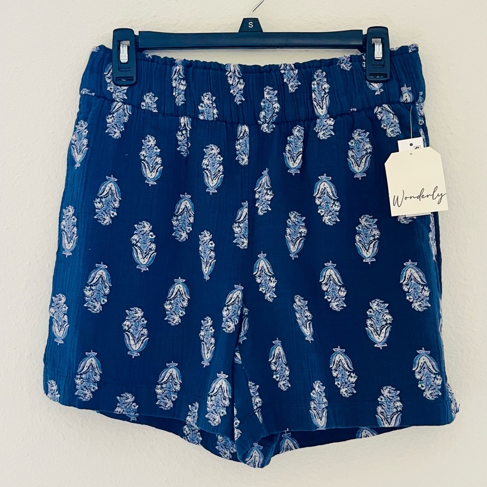 Wonderly Blue Bohemian Patterned Elastic Waist Shorts NWT